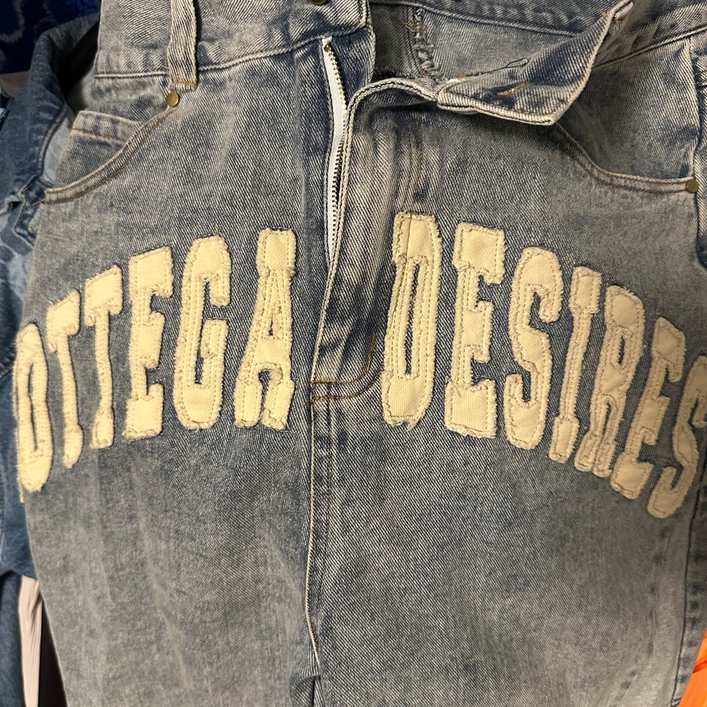 Bottega Veneta Light Blue Jeans with Cream Lettering